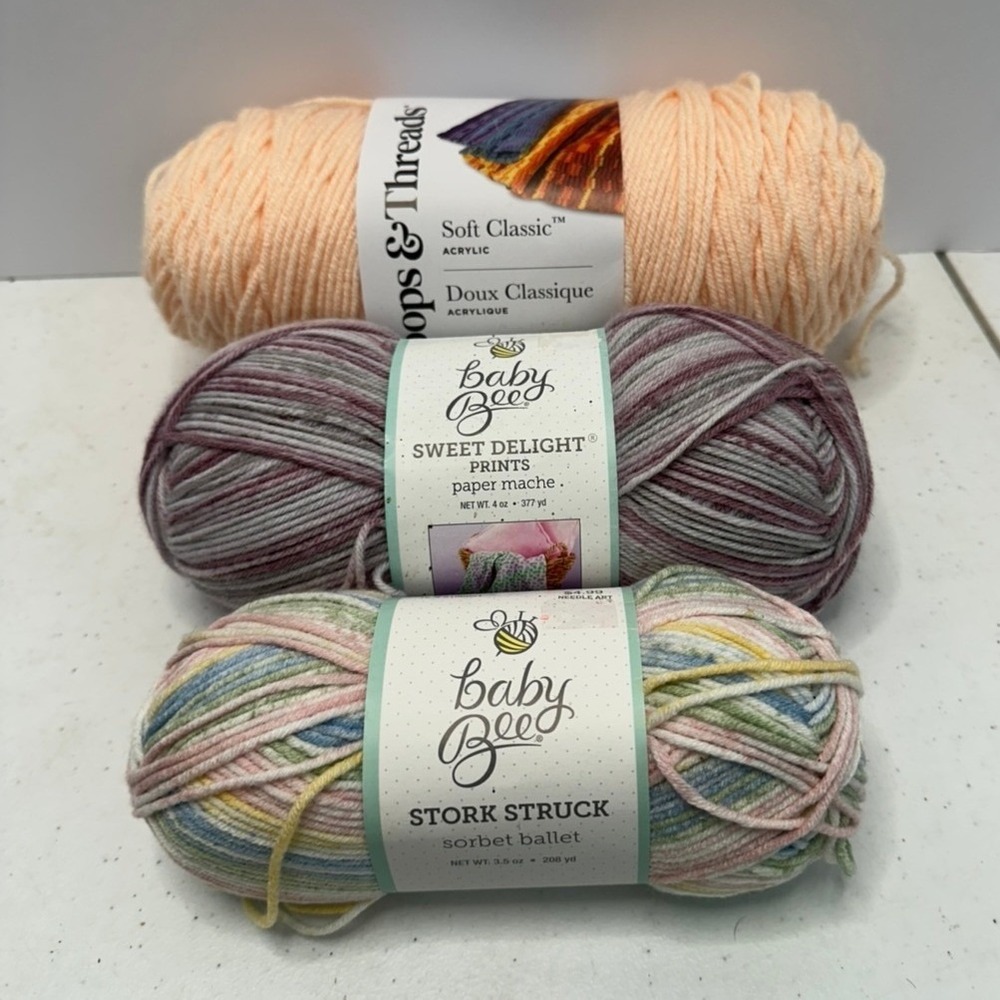 Baby Bee & Loops Threads Yarn Bundle Paper Mache Sorbet Ballet Peach 3 Skeins